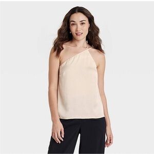 A New Day NWT Women’s One Shoulder Halter Tank Top Cream, Women’s Sz L